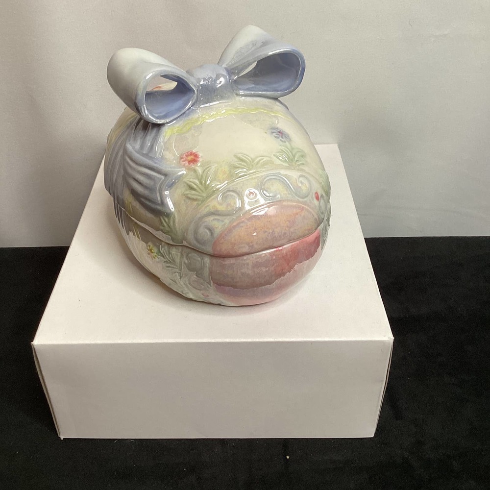Hand painted ceramic covered candy dish
